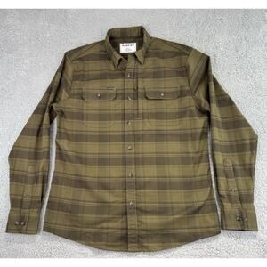 Poncho Flannel Olive Brown Shirt Men L Slim Fit Plaid Button Up Magnetic Pockets